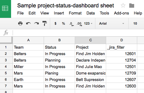 Sample spreadsheet